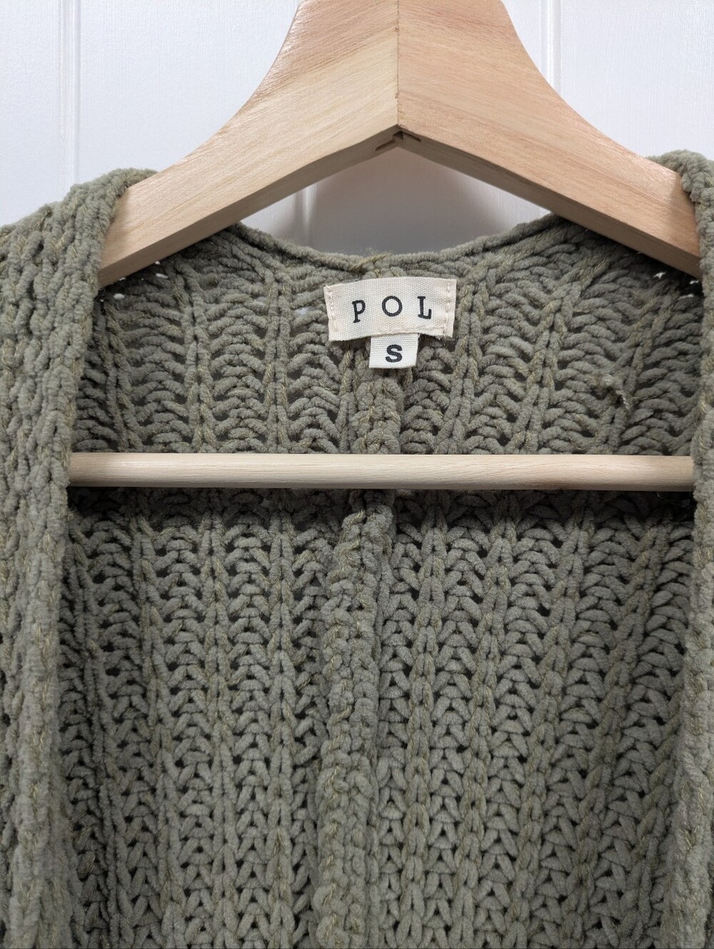 POL Olive Green Chunky Knit Open Cardigan Fits Sm-XL - Picture 3 of 8